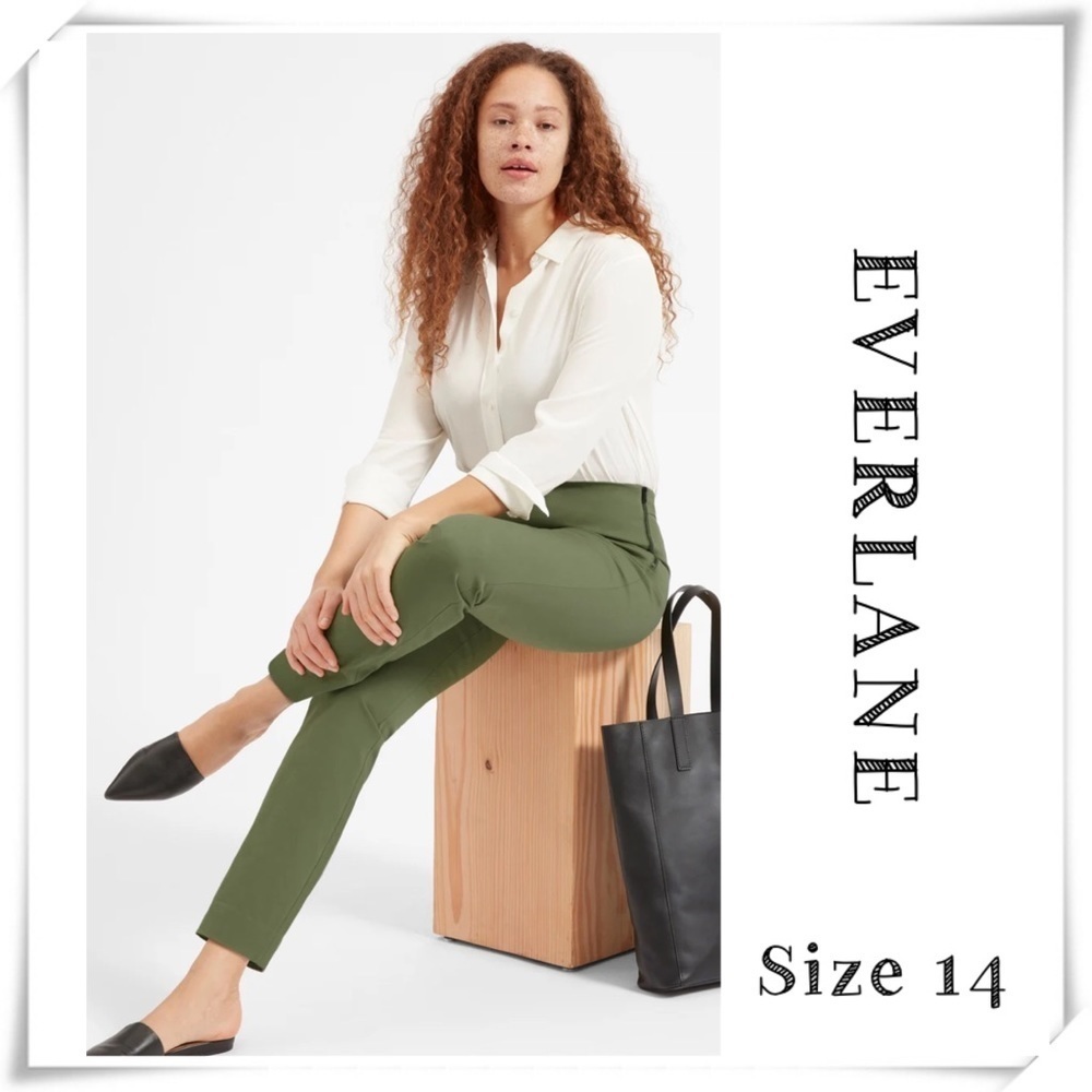 EVERLANE Everlane The Side-Zip Stretch Cotton Ankle legs Pant In Green